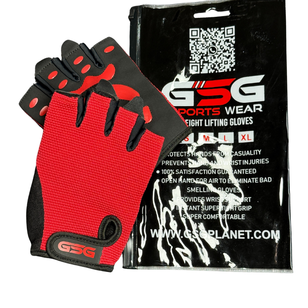 Strong Grip Fingerless Gym Gloves –Red