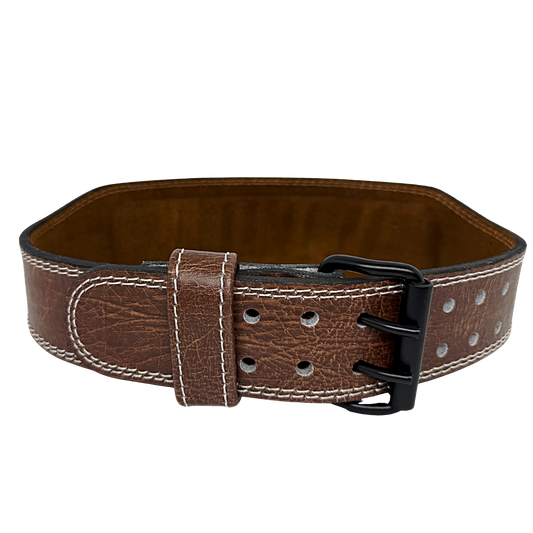 GSG Pro Gym Leather Belt  Double Prong Brown White Edition
