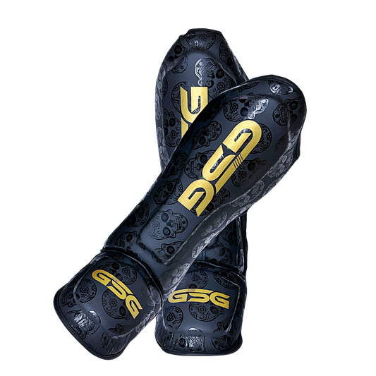Skull Strike Shin Guards – Black & Gold