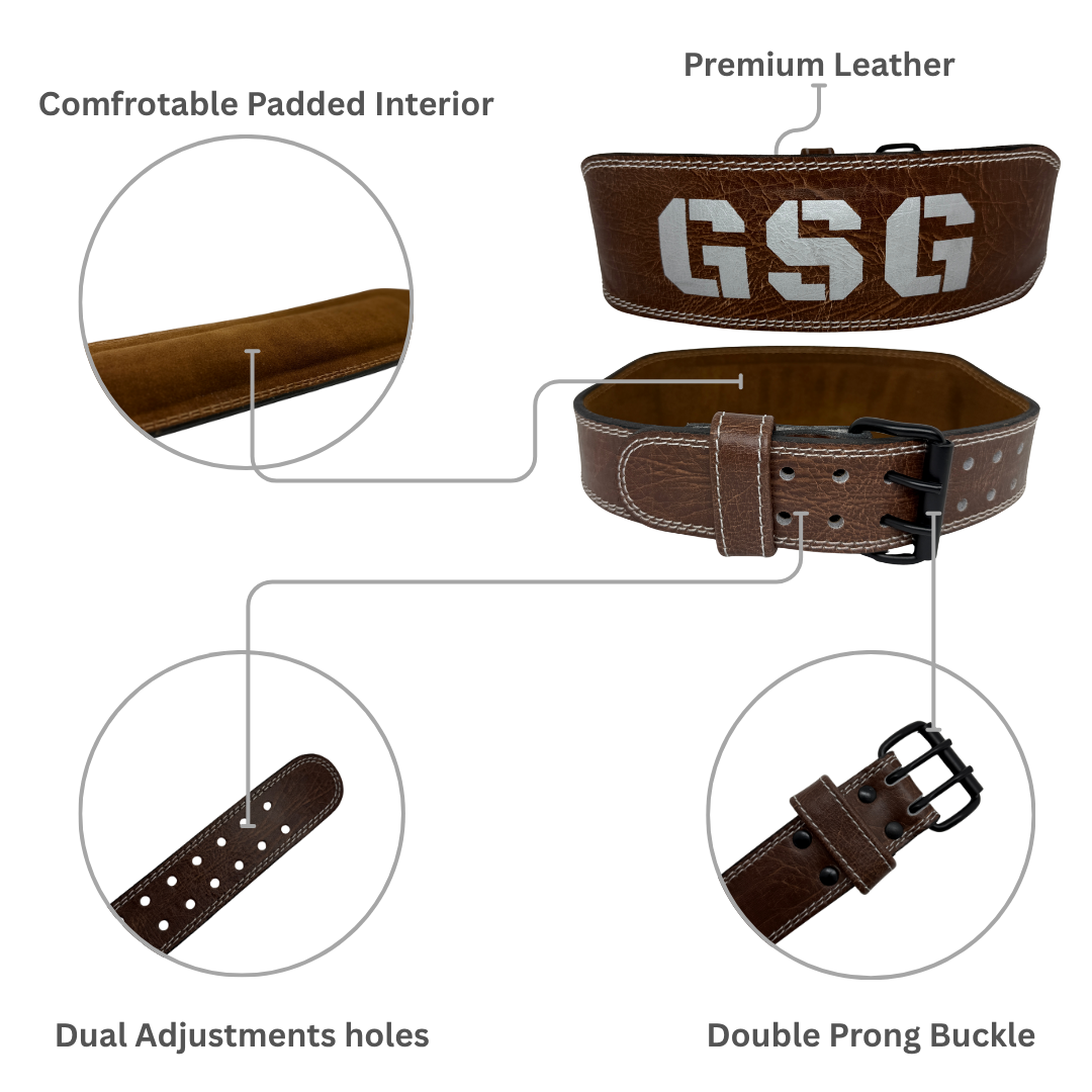 GSG Pro Gym Leather Belt Double Prong Brown White Edition