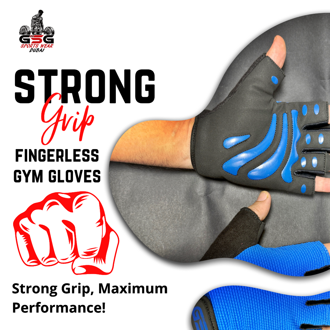 Strong Grip Fingerless Gym Gloves – Blue
