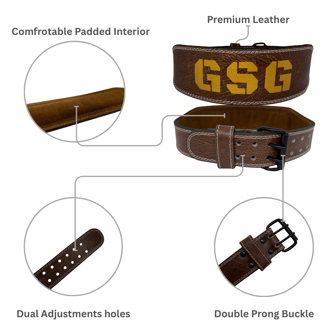 GSG Pro Gym Leather Belt Double Prong Gold Brown Edition