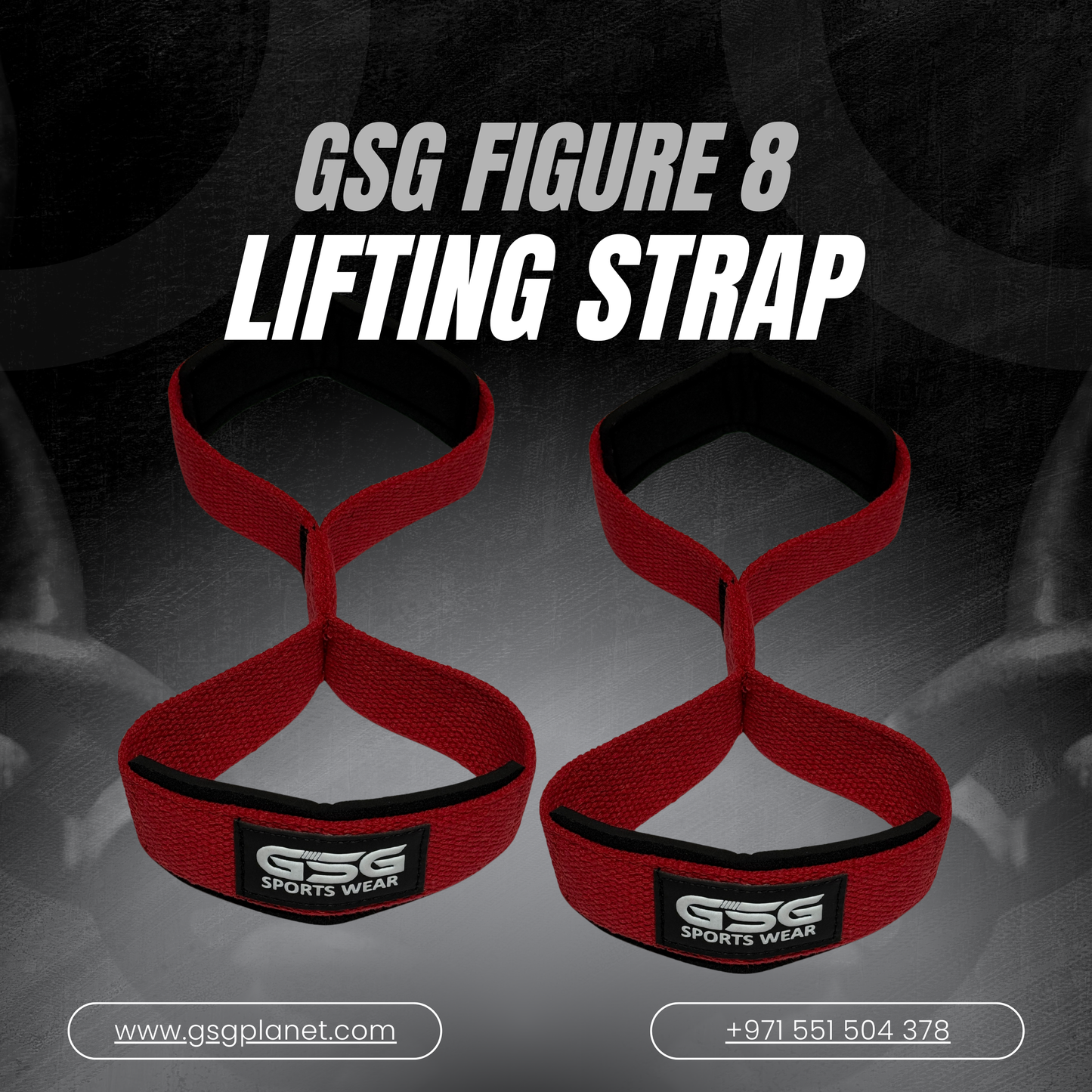 GSG Figure 8 Lifting Strap – Red Heavy Duty Wrist Support for Deadlifts & Powerlifting