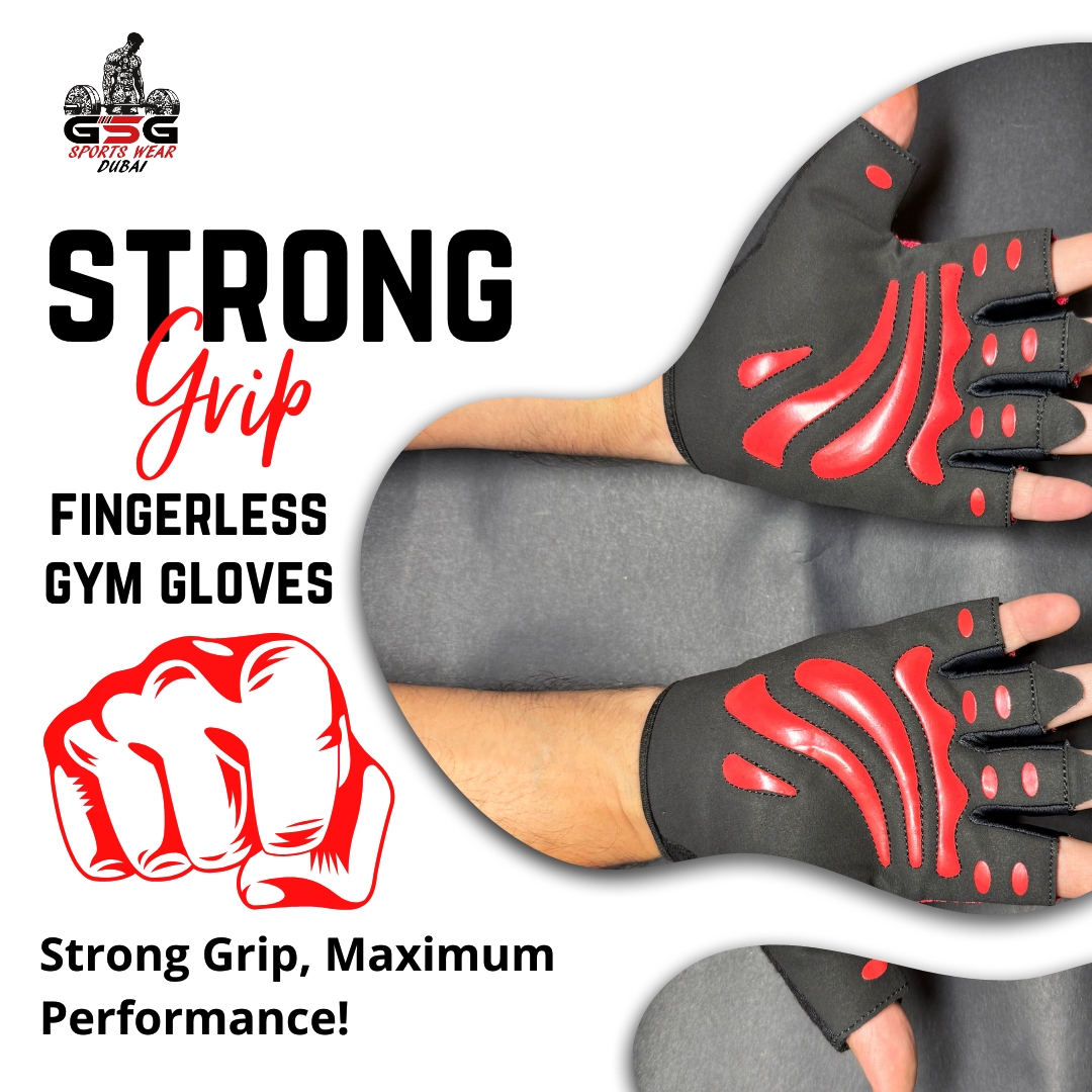 Strong Grip Fingerless Gym Gloves –Red