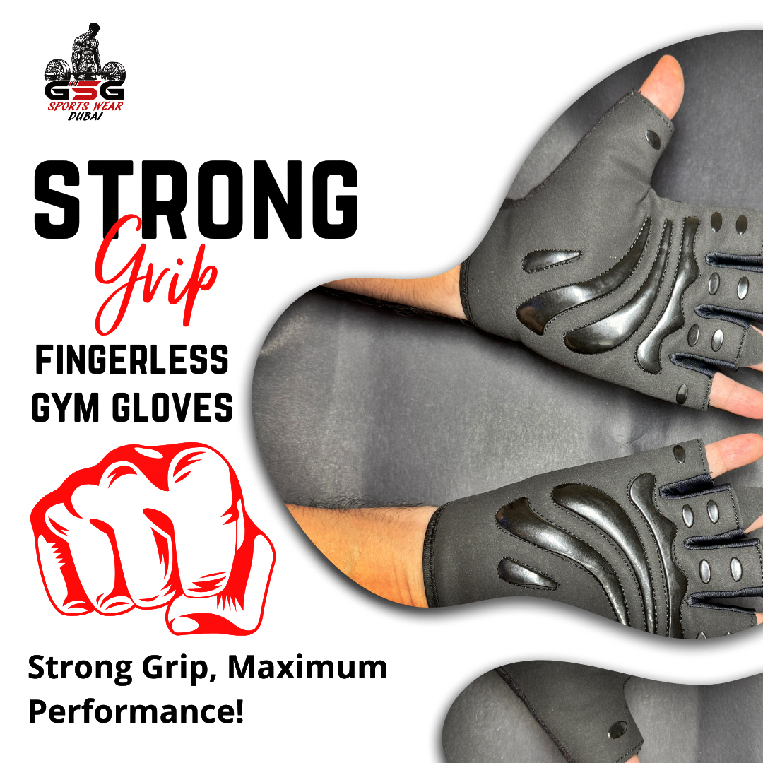 Strong Grip Fingerless Gym Gloves –Black