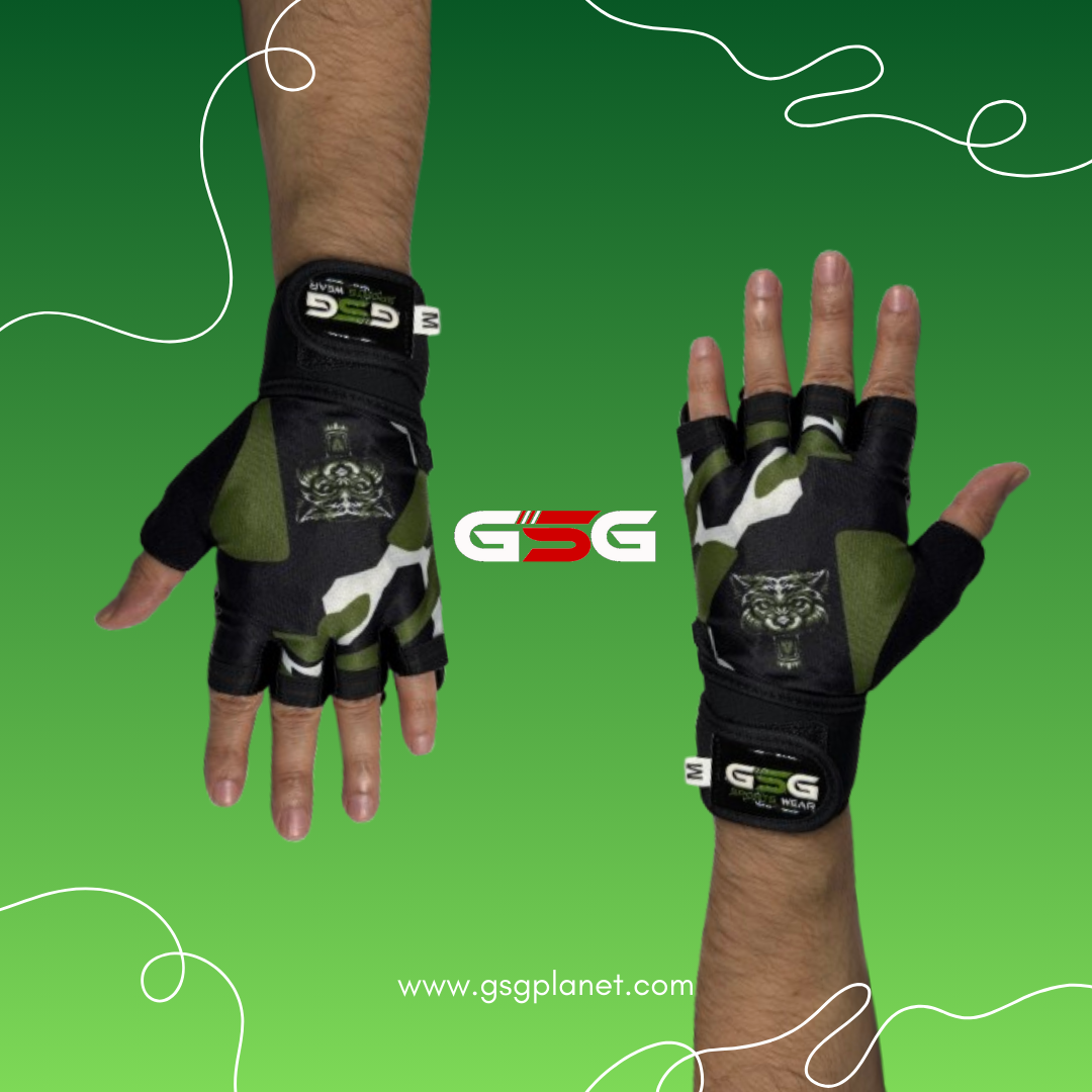 GSG Green Camo Gym Gloves with Wrist Support
