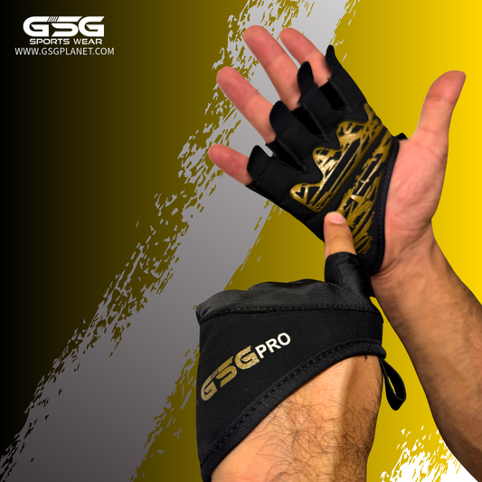 GSG PRO Grip Lifting Pads –  Gold Gym Gloves with Fingerless Design & Superior Palm Grip