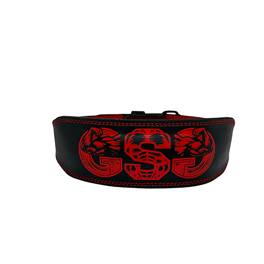 GSG Pro Gym Leather Belt - Double Prong - Black & Red Edition