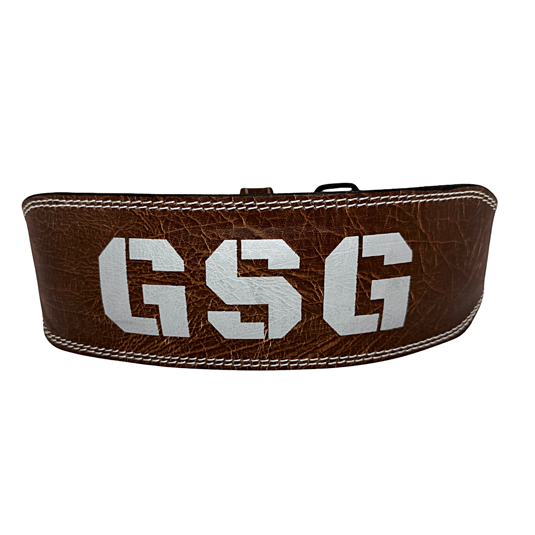 GSG Pro Gym Leather Belt Double Prong Brown White Edition