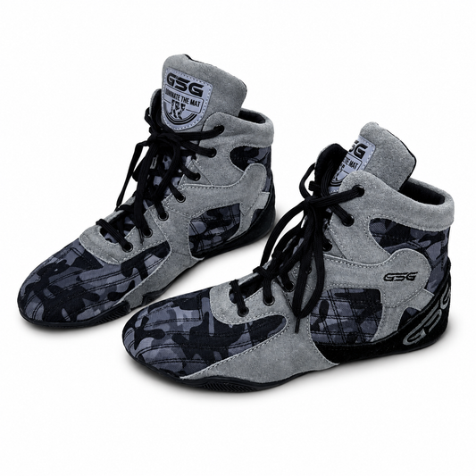 Professional Gym Wrestling & Boxing Shoes | Lightweight Leather Training Shoes with Ankle Support (Grey))