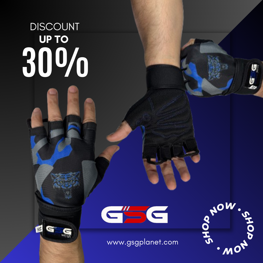 GSG Blue Camo Gym Gloves with Wrist Support