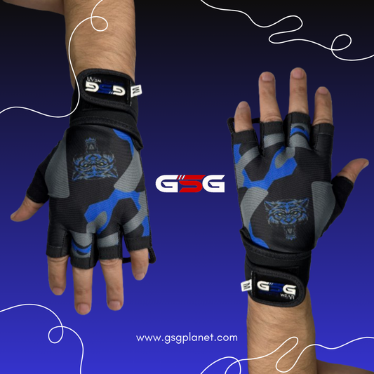 GSG Blue Camo Gym Gloves with Wrist Support 1