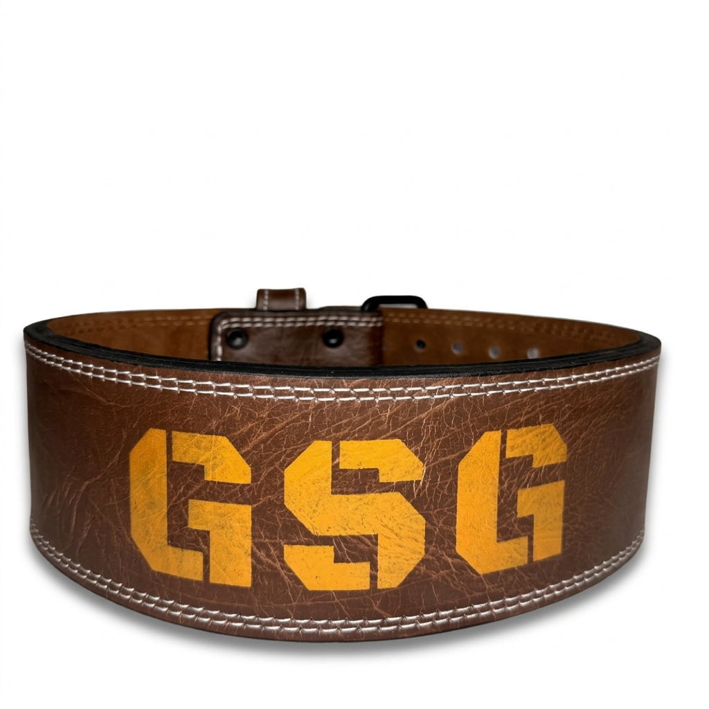 GSG Powerlifting Belt – Genuine Leather with Auto-Lock Buckle (BROWN)