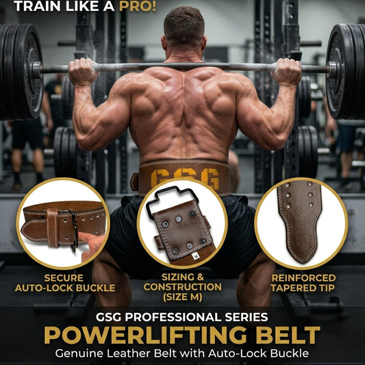 GSG Powerlifting Belt – Genuine Leather with Auto-Lock Buckle (BROWN)