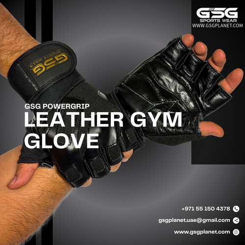 GSG PowerGrip Leather Gym Gloves with Wrist Support – Black