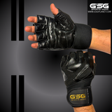 GSG PowerGrip Leather Gym Gloves with Wrist Support – Black