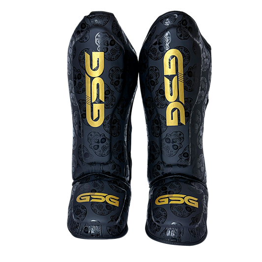 Skull Strike Shin Guards – Black & Gold