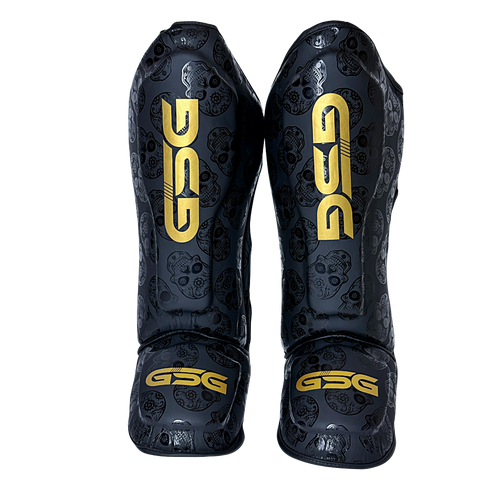 Skull Strike Shin Guards – Black & Gold