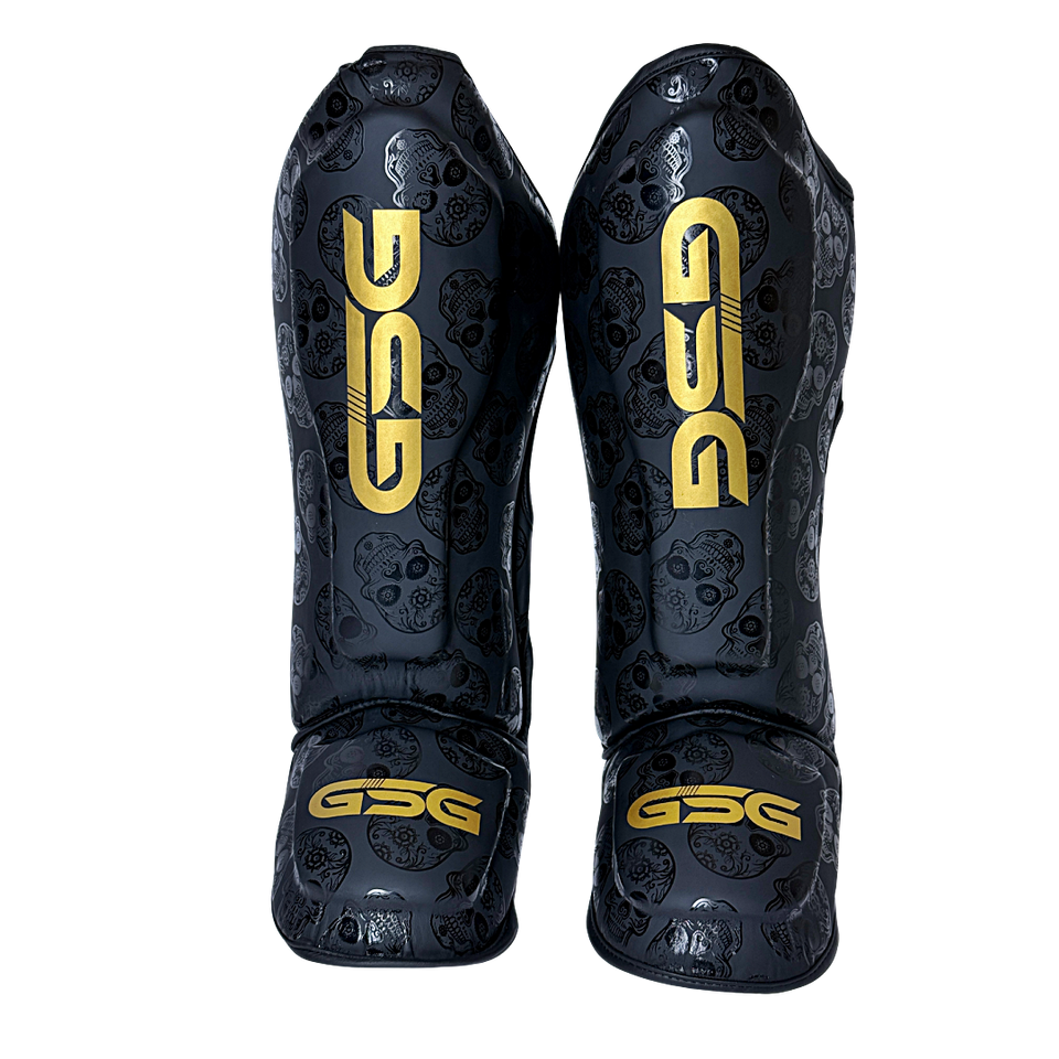Skull Strike Shin Guards – Black & Gold