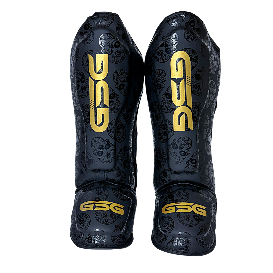 Skull Strike Shin Guards – Black & Gold
