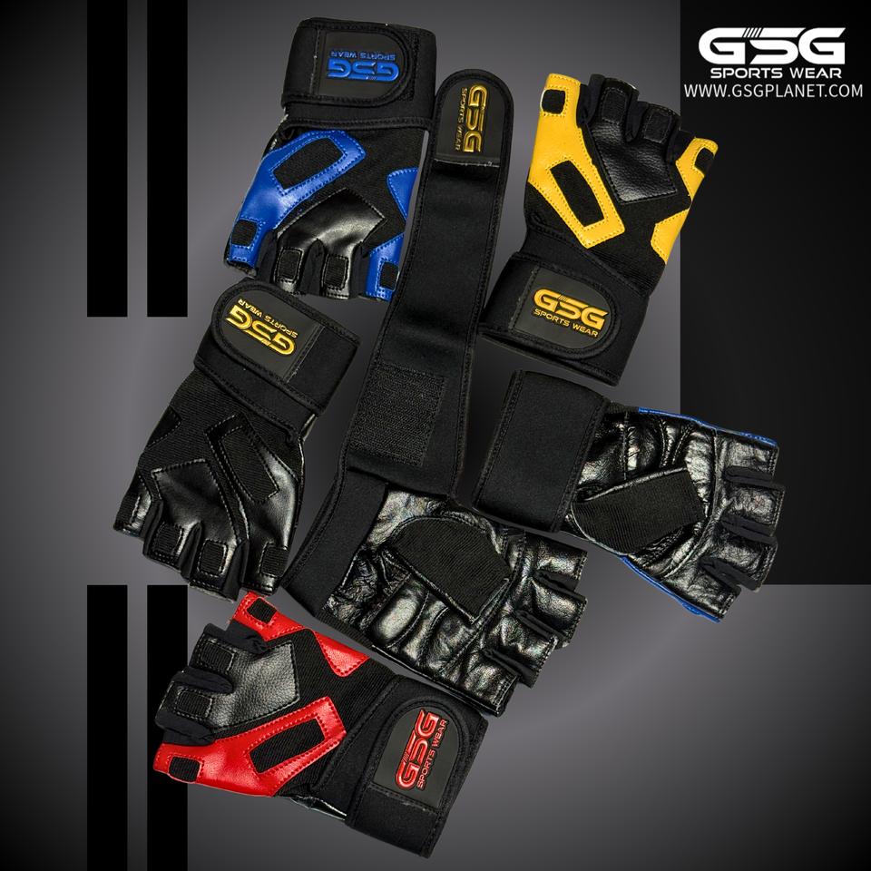 GSG PowerGrip Leather Gym Gloves with Wrist Support – Black