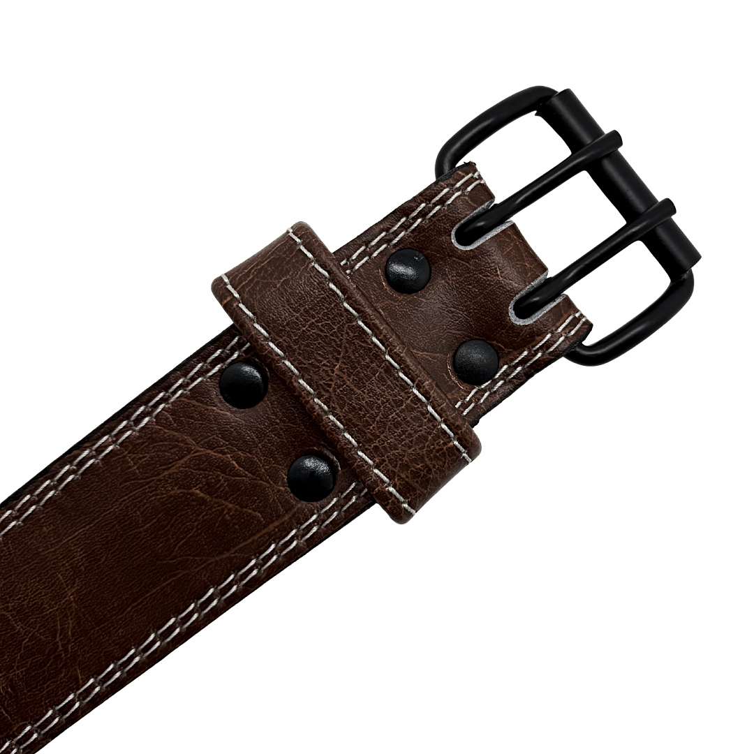 GSG Pro Gym Leather Belt Double Prong Brown Gold Edition