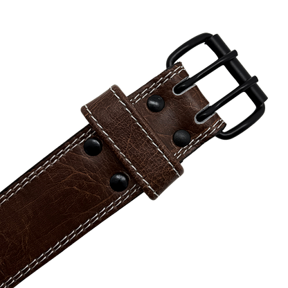 GSG Pro Gym Leather Belt Double Prong Brown Gold Edition