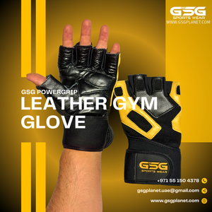 GSG PowerGrip Leather Gym Gloves with Wrist Support – Yellow/Black