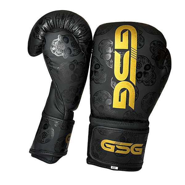 Skull Strike Boxing Gloves – Black & Gold