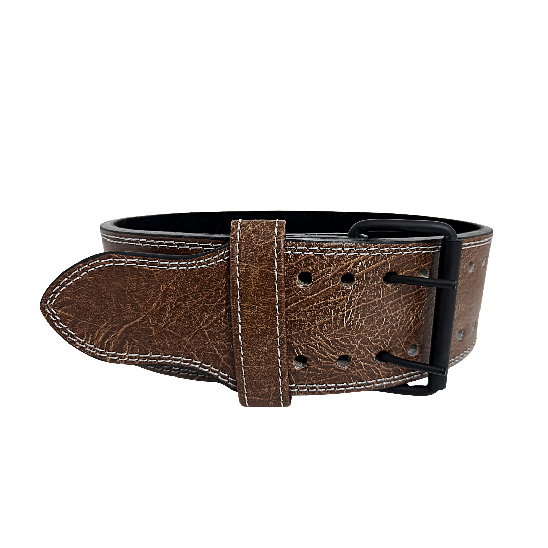 GSG Premium Leather Powerlifting Belt – Brown (Double Prong Buckle)