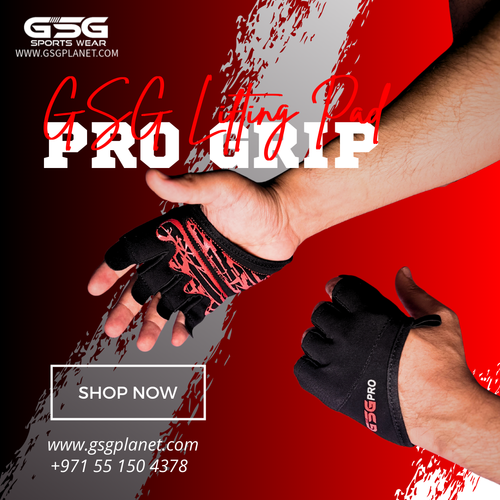 GSG PRO Grip Lifting Pads –  Red Gym Gloves with Fingerless Design & Superior Palm Grip