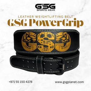 GSG PowerGrip Leather Weightlifting Belt – Black