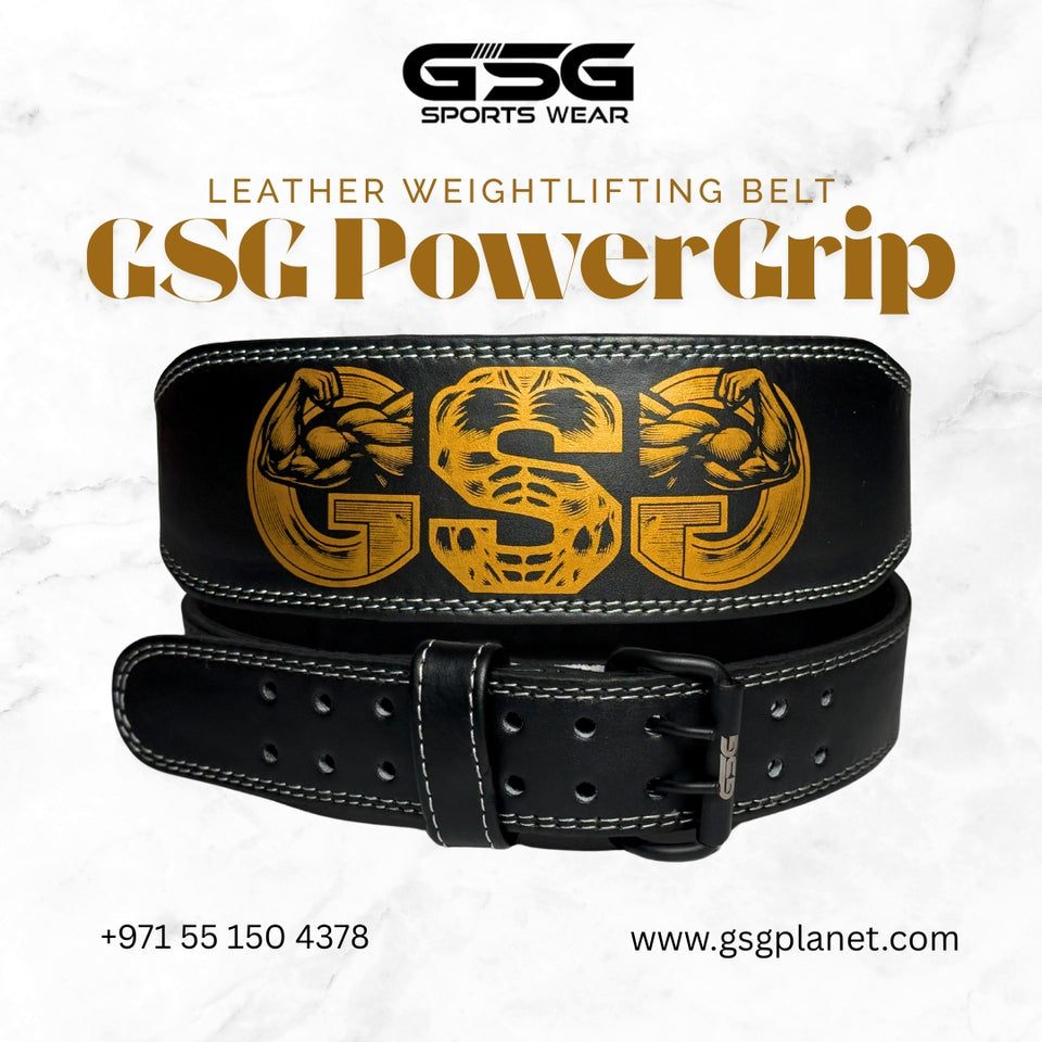GSG PowerGrip Leather Weightlifting Belt – Black