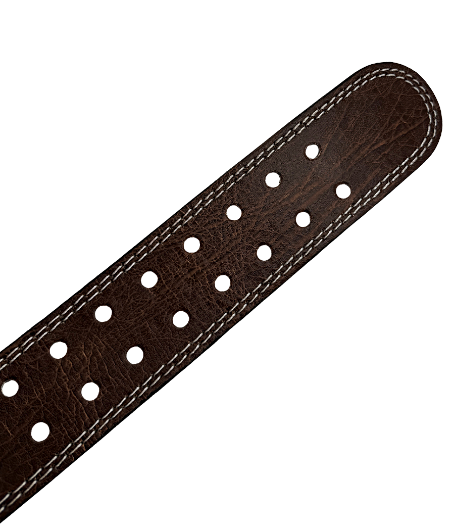 GSG Pro Gym Leather Belt Double Prong Brown Gold Edition