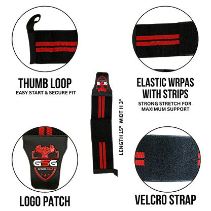 Wrist Straps – Red & Black| GSG Sports Wear