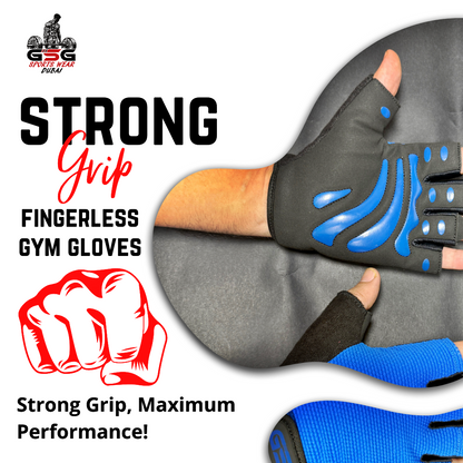 Strong Grip Fingerless Gym Gloves – Blue