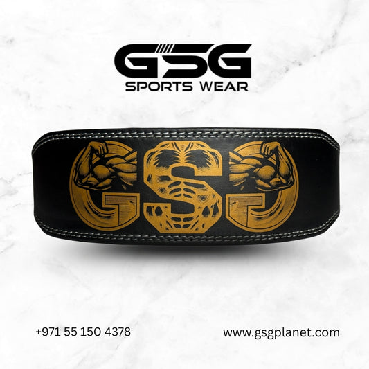 GSG PowerGrip Leather Weightlifting Belt – Black