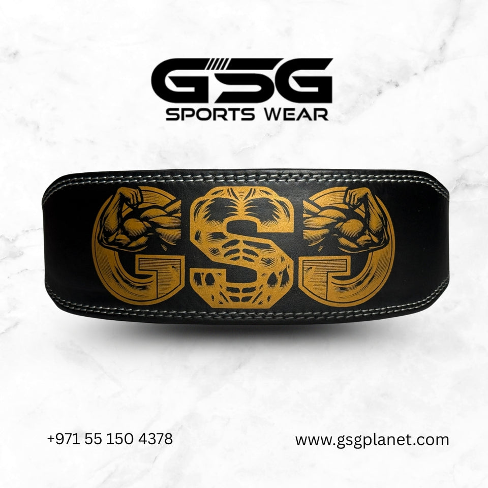 GSG PowerGrip Leather Weightlifting Belt – Black