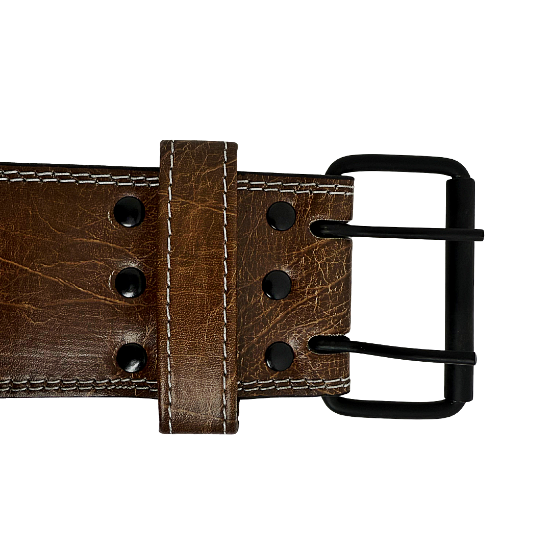 GSG Premium Leather Powerlifting Belt – Brown (Double Prong Buckle)