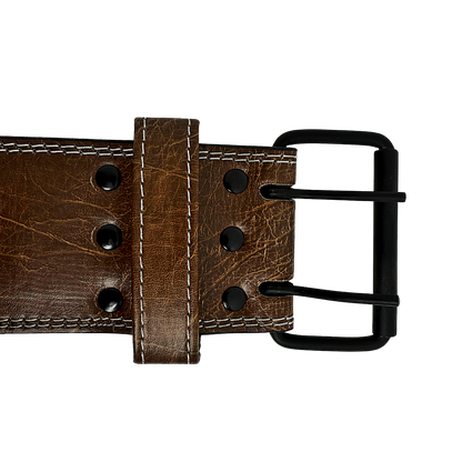 GSG Premium Leather Powerlifting Belt – Brown (Double Prong Buckle)
