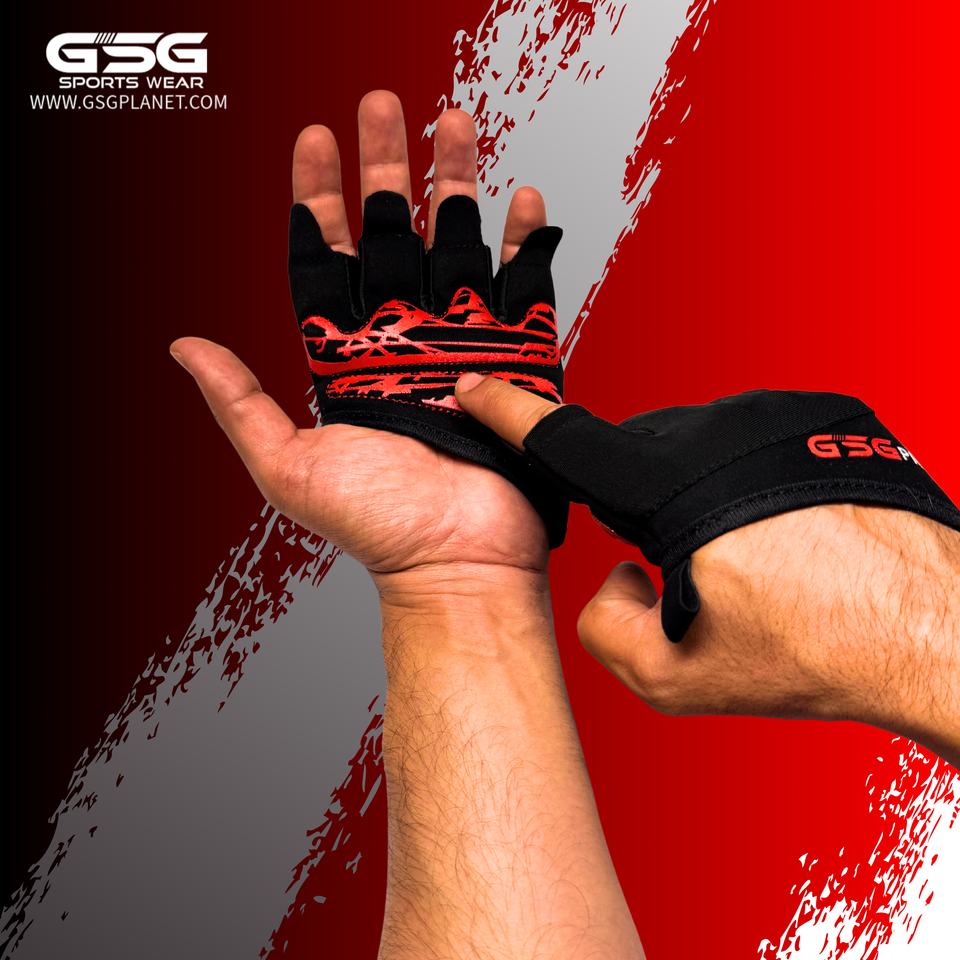GSG PRO Grip Lifting Pads –  Red Gym Gloves with Fingerless Design & Superior Palm Grip