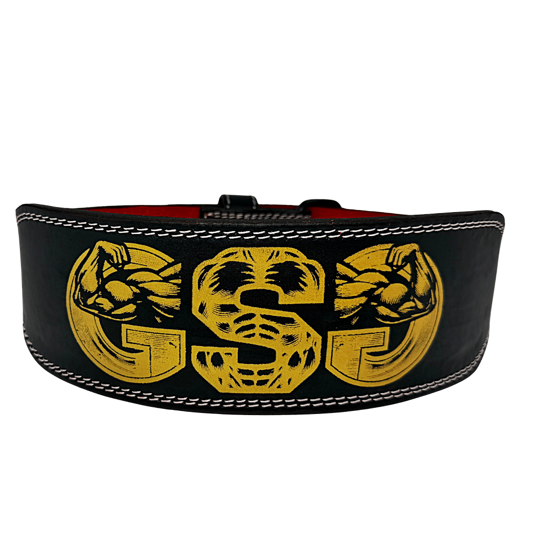 GSG Pro Gym Leather BeltDouble Prong Gold Black Edition