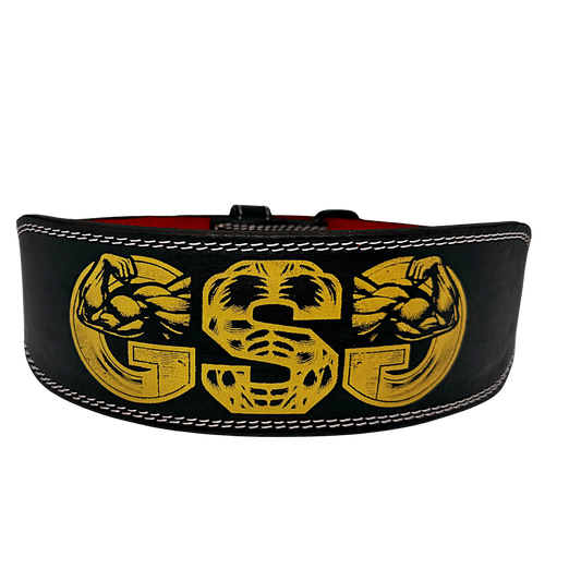 GSG Pro Gym Leather BeltDouble Prong Gold Black Edition