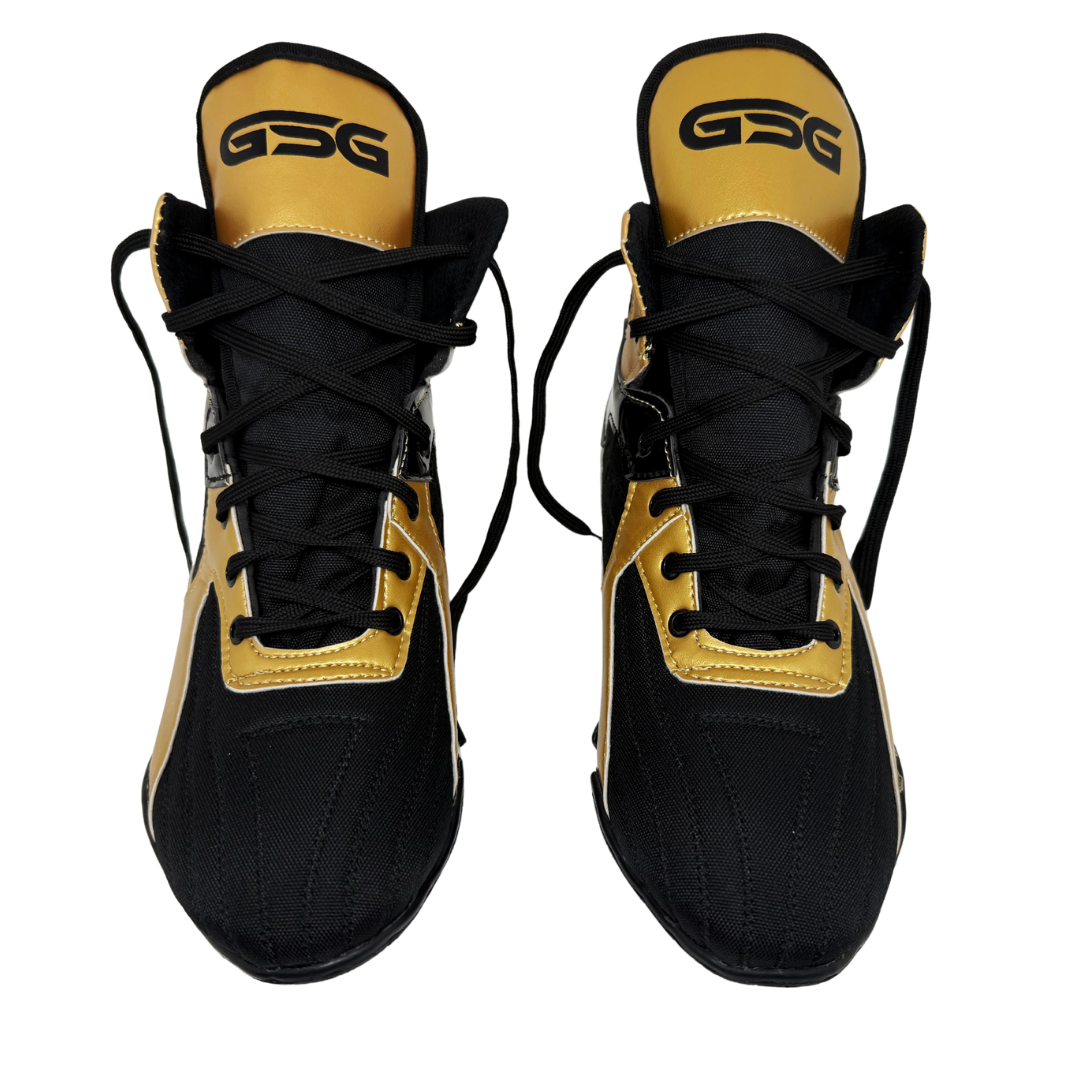 Professional Gym Wrestling and Boxing Shoes Lightweight Ankle Support Golden PU Leather