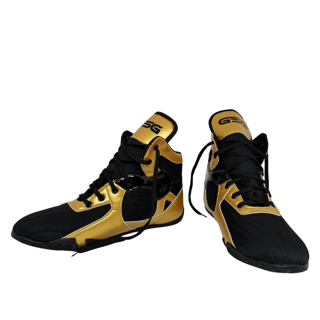 Professional Gym Wrestling and Boxing Shoes Lightweight Ankle Support Golden PU Leather