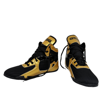 Professional Gym Wrestling and Boxing Shoes Lightweight Ankle Support Golden PU Leather