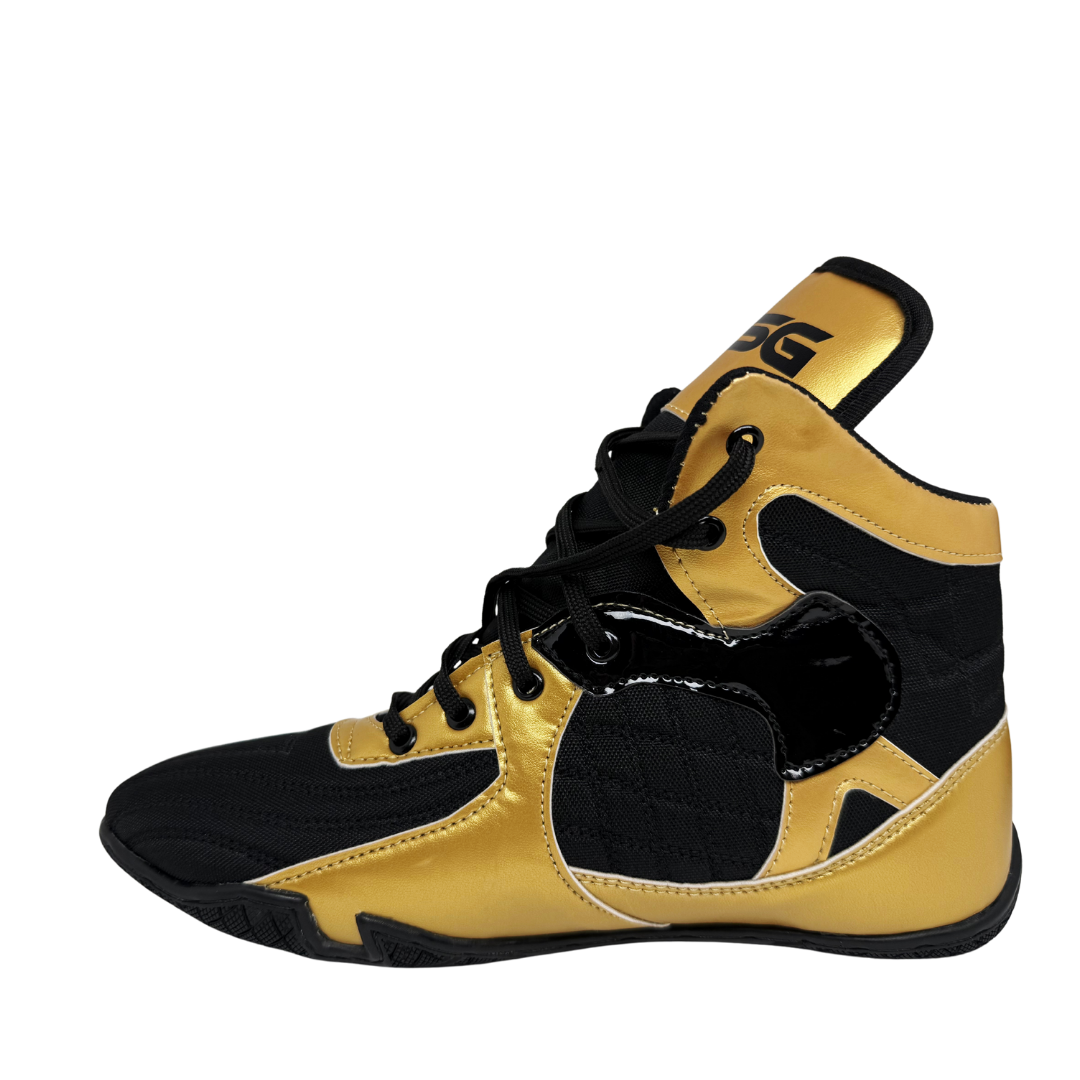 Professional Gym Wrestling and Boxing Shoes Lightweight Ankle Support Golden PU Leather