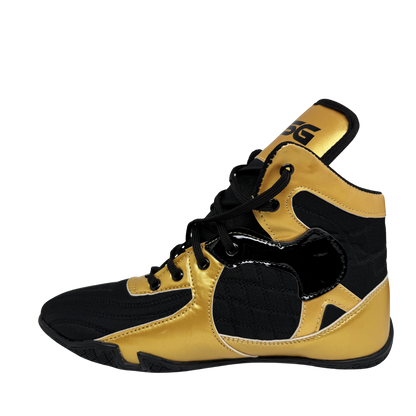 Professional Gym Wrestling and Boxing Shoes Lightweight Ankle Support Golden PU Leather