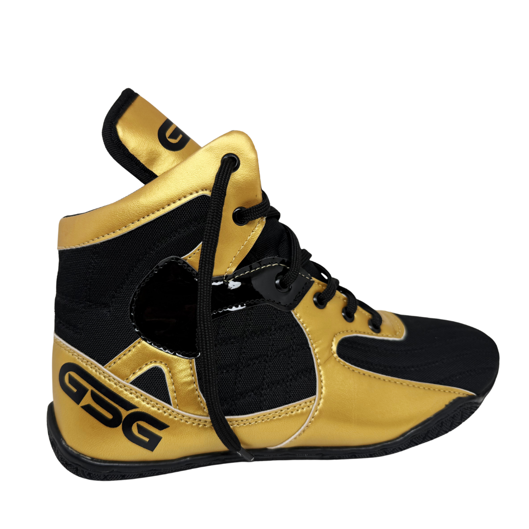 Professional Gym Wrestling and Boxing Shoes Lightweight Ankle Support Golden PU Leather