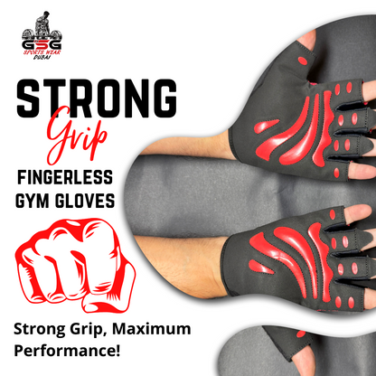 Strong Grip Fingerless Gym Gloves –Red